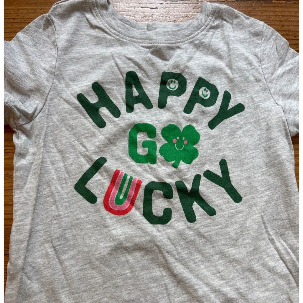 Old Navy Graphic Tee Kids Gray‎ Happy Go Lucky St Patricks Day SIZE 5T